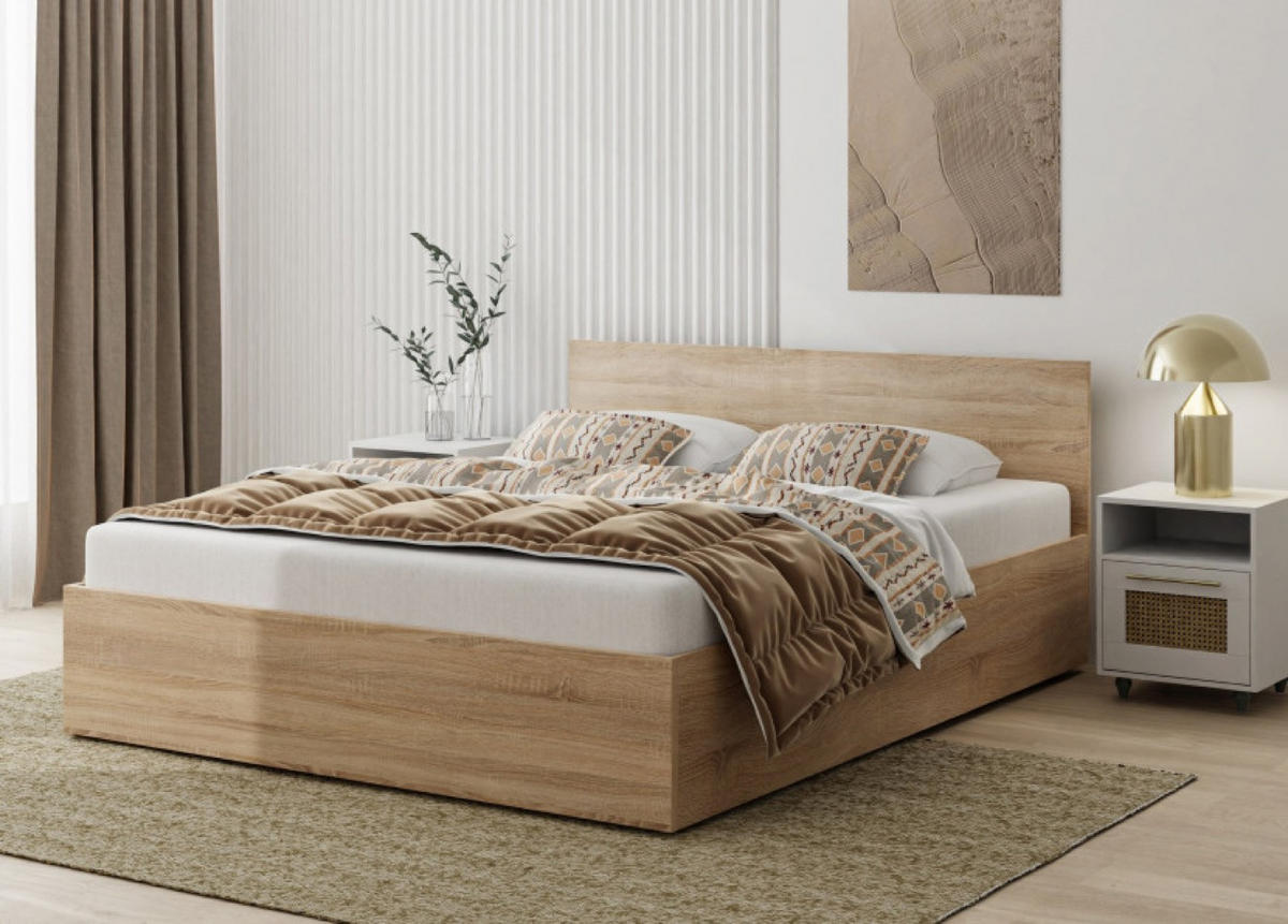 BETT Eiche Sonoma ALDO Mit Bettkasten 160x200 cm - Beige, Textil (160/200cm) - Sepro Meble