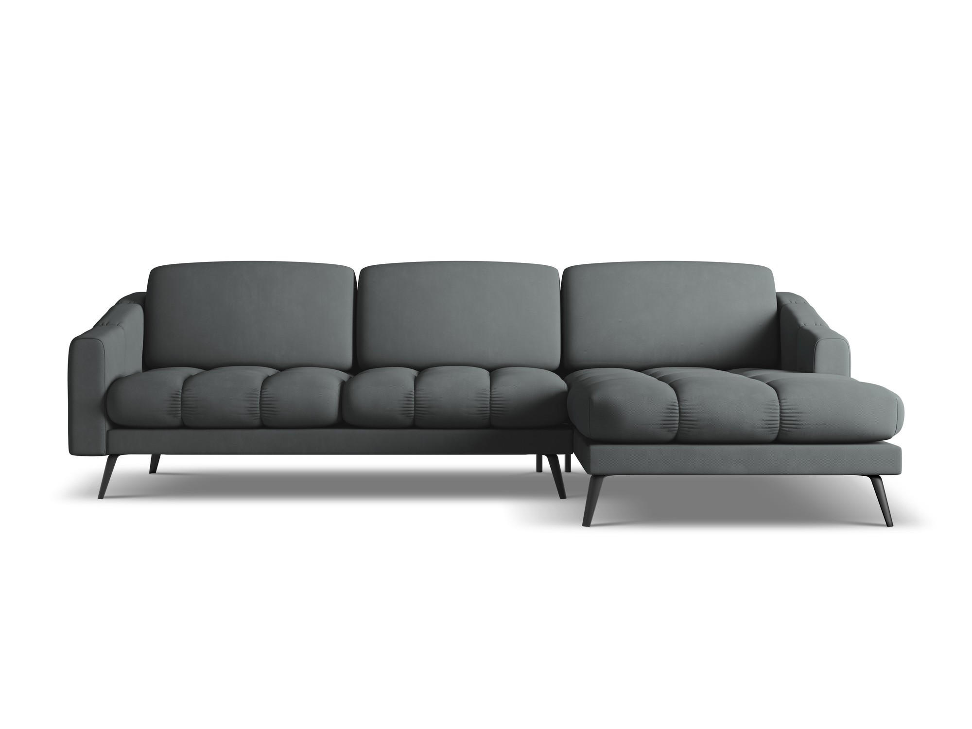 ECKSOFA Rechts Chenille Stoff Grau - Schwarz/Graphitfarben, Textil/Metall (264/160cm) - Makamii