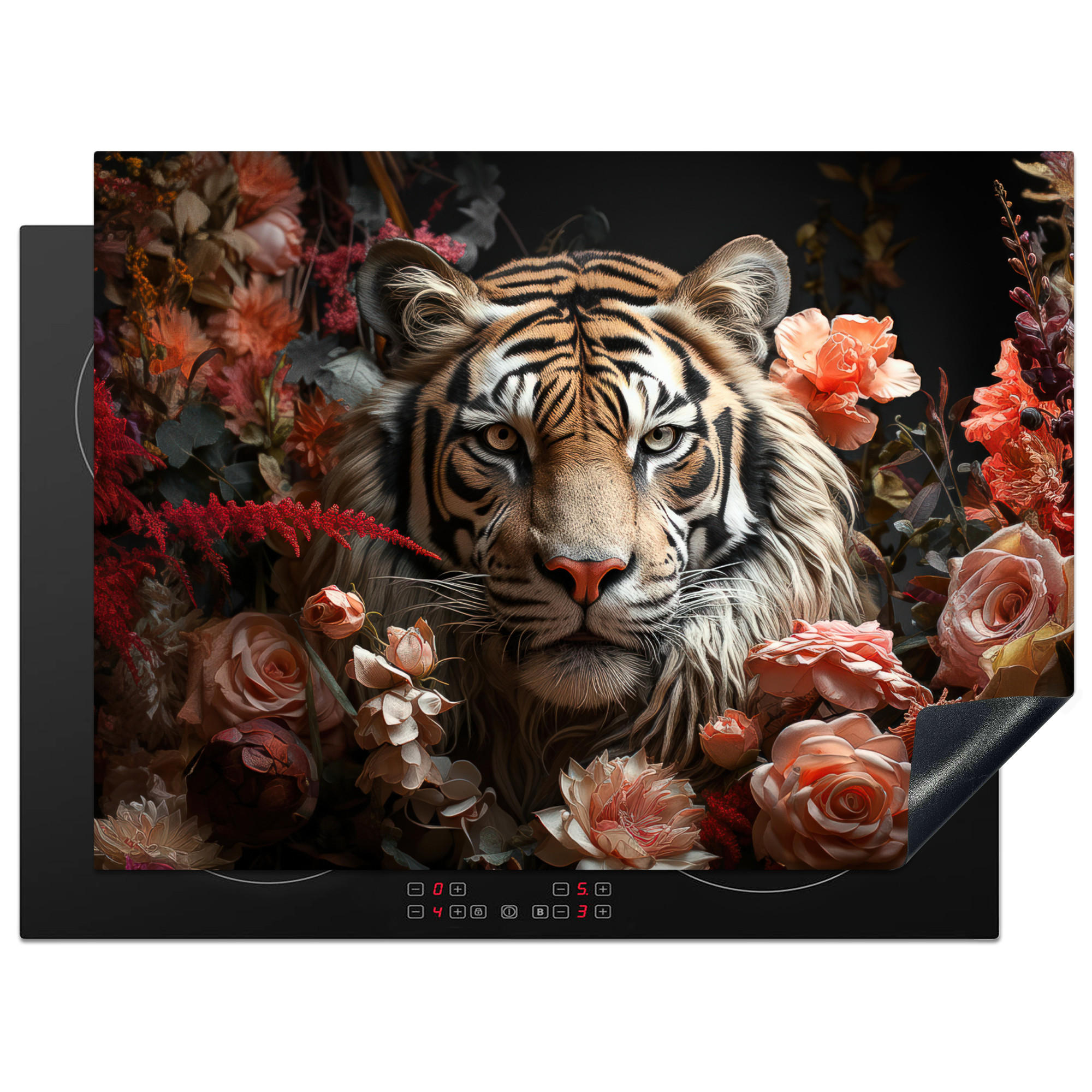 MuchoWow KRYT NA INDUKČNÍ DESKU Tygr - Zvíře - Příroda - Květiny - Botanické motivy 71x52 cm