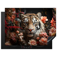 HERDABDECKPLATTE Tiger - Tier - Natur - Floral - Botanisch 71x52 cm - Orange, Kunststoff (71/0.2/52cm) - MuchoWow