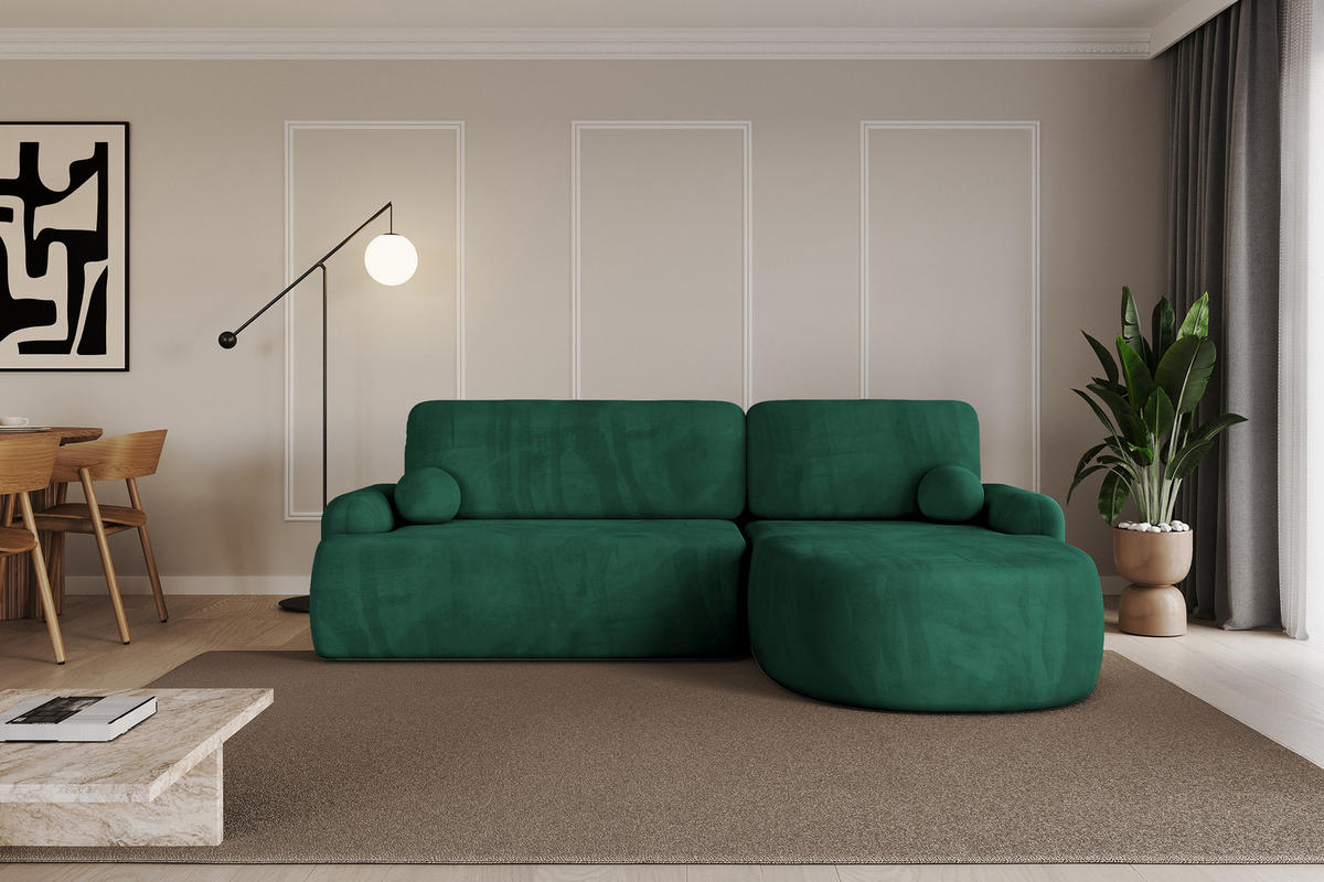 ECKSOFA mit Schlaffunktion und Bettkasten LIRA-L - 264x172x89 Grün - Grün, Holzwerkstoff/Textil (172/264cm) - ALTDECOR