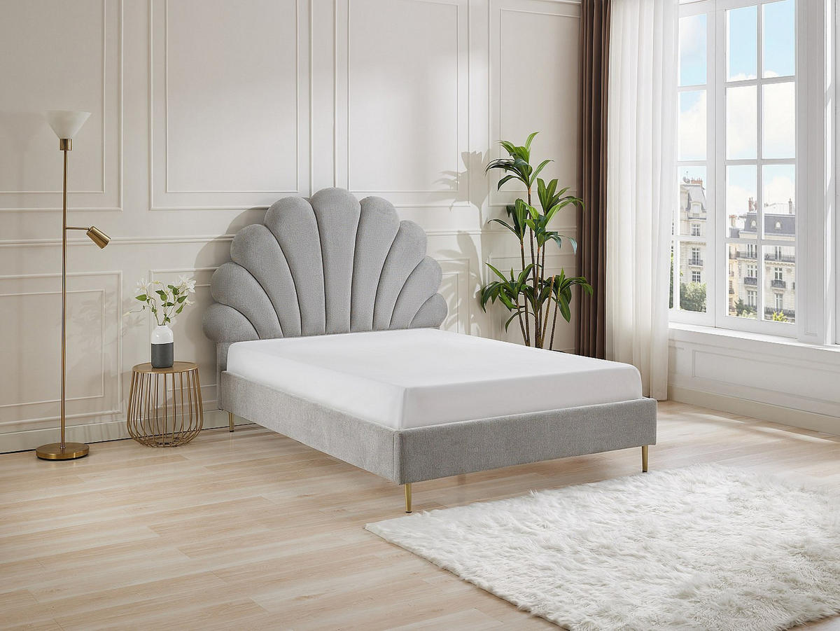BETTRAHMEN - 2 Personen - stoff - hellgrau Livaya - Hellgrau, Textil (160/200cm) - Vente-Unique