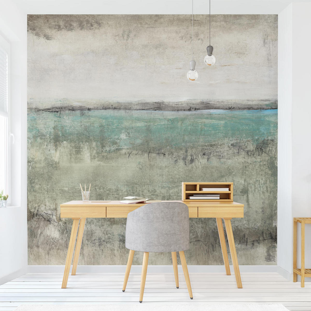 FOTOTAPETE Horizont über Türkis I 288/288 cm - Türkis, Papier (288/288cm) - Bilderwelten