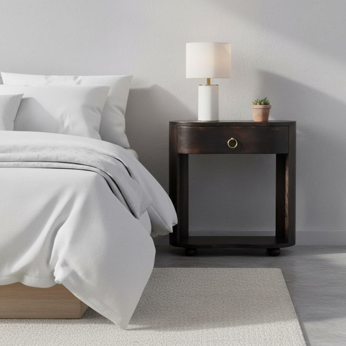 NACHTTISCH mit Carbon-Esche-Finish, 1 Schublade, mit altmodischem Griff, dunkelbraun - Dunkelbraun, Holz/Metall (55/58/35cm) - Artisan Furniture