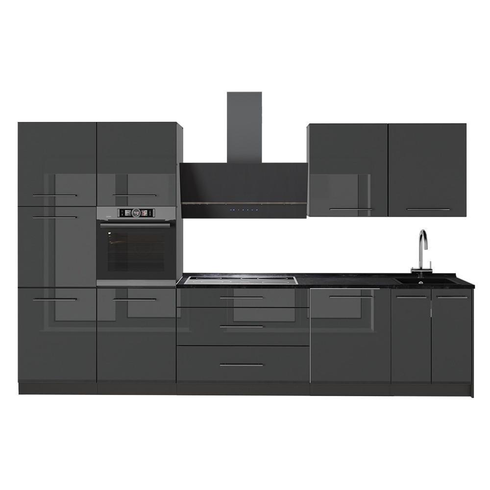 KÖK Fame-Line, Antracit högblank/antracit, 340 cm, AP Antracit - Antracit/Svart högglans, Träbaserade material (340/206.8/60cm) - Vicco
