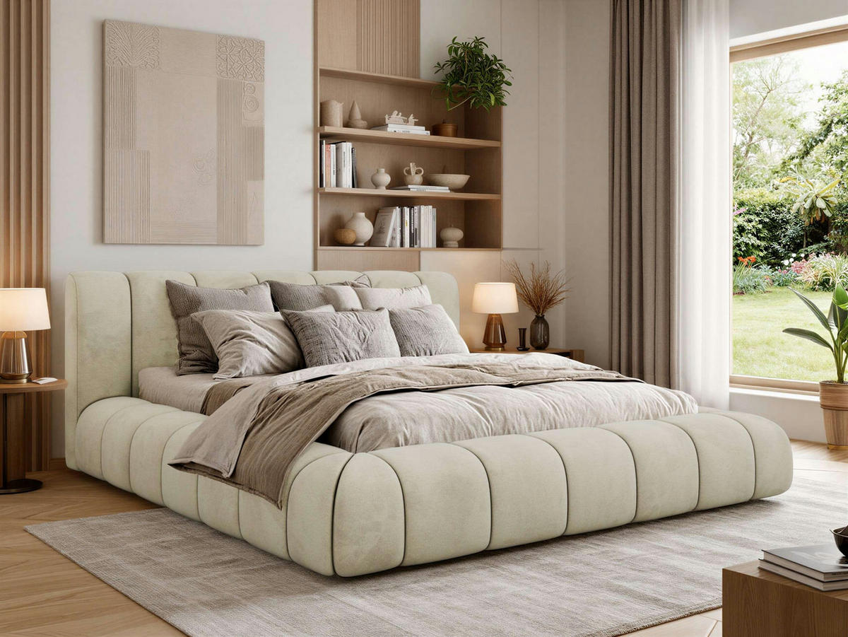 POLSTERBETT NUBEA CLASSIC 180/200 - Beige Velvet - ohne Matratze - Beige, Textil (180/200cm) - MKS