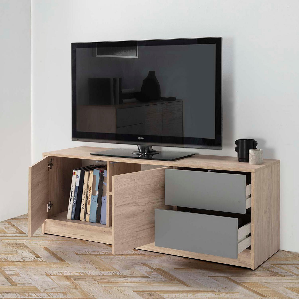 TV-ELEMENT Panama 2 Schubladen 2 Türen - Wildeiche, Holzwerkstoff (136/51/40cm) - VS Venta-stock