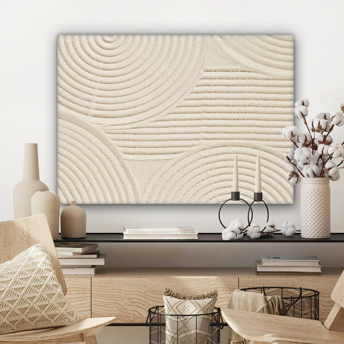 LEINWANDBILD Muster - Abstrakt - Weiß Wandbilder 80x60 cm - Beige, Textil (80/60cm) - MuchoWow