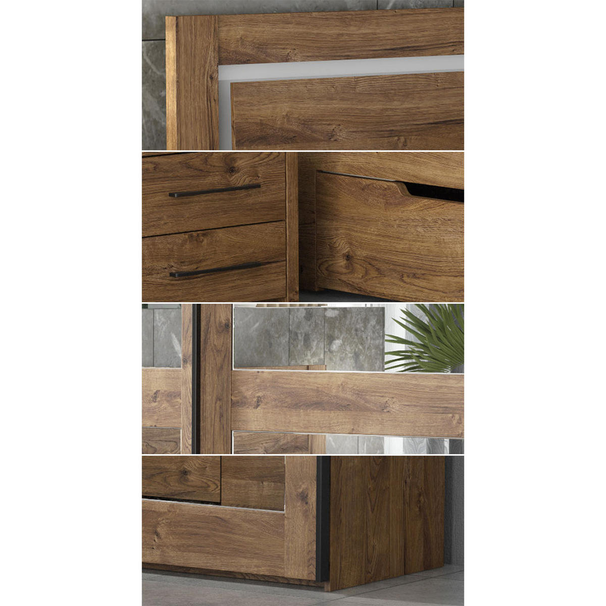 NACHTKONSOLEN 2ER SET Eiche ribbeck je 43 / 35 / 39cm - Eichefarben/Schwarz, Holz/Holzwerkstoff (43/39/35cm) - Feldmann-Wohnen