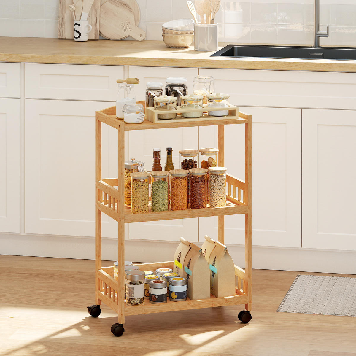 KÜCHENWAGEN Bambus Naturholz - Naturfarben, Holz (30.5/83/53cm) - HOMCOM