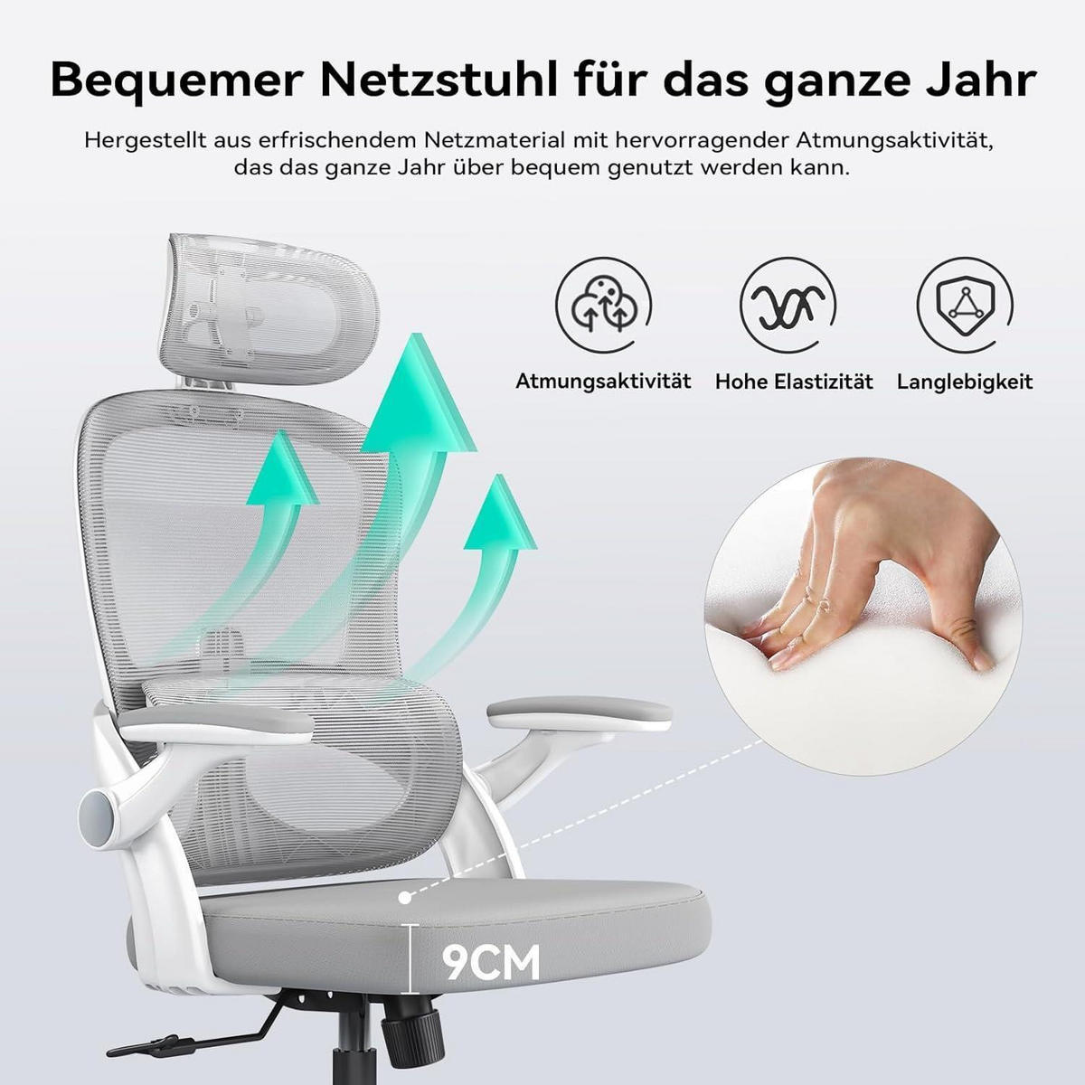 BÜROSTUHL M102C Netzrücken Weiß - Weiß, Textil (65/126/75cm)