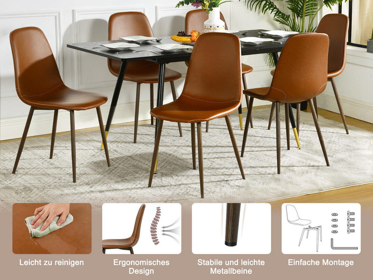 ESSZIMMERSTÜHLE 4er-Set, gepolstert, Kunstlederbezug, Braun - Braun, Metall (43/88/53cm) - Meubles Cosy