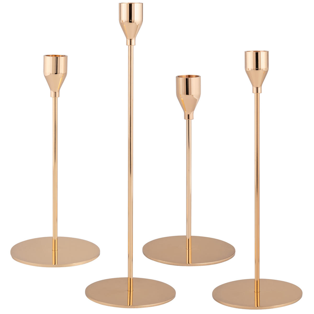 KERZENHALTER 4er-Set, Gold, Aluminium, Stahl - Roségold, Metall (10/32/10cm) - bremermann