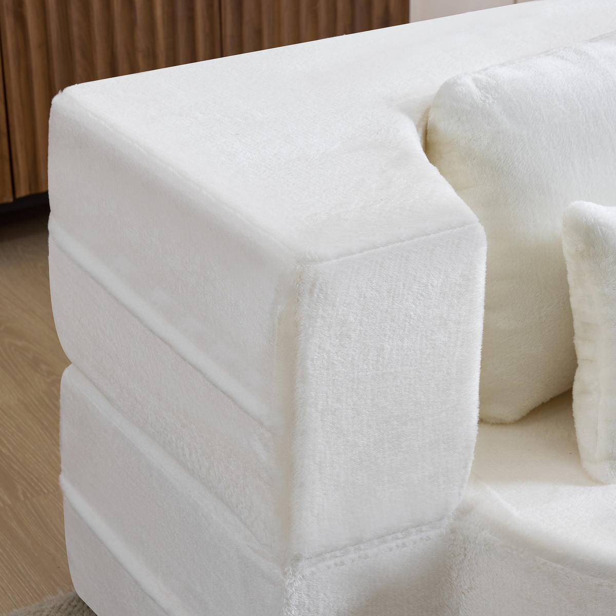 2-SITZER SCHLAFSOFA Flanell Weiß klappbar mit Kissen - Weiß, Textil (198/76/120cm) - WISHDOR
