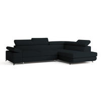 ECKSOFA FAVIEN R-S Schwarz Boucle-Stoff mit Schlaffunktion - Schwarz, Holz (257/190cm) - MASSENO