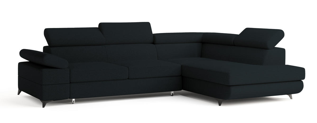ECKSOFA FAVIEN R-S Schwarz Boucle-Stoff mit Schlaffunktion - Schwarz, Holz (257/190cm) - MASSENO