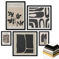 WANDBILDER 5er-Set - 50x50 cm & 20x30 cm & 40x60 cm Schwarzer Rahmen - Minimalistische Pflanzenposter - Schwarz, Kunststoff (40/60cm) - ArtPrintCave