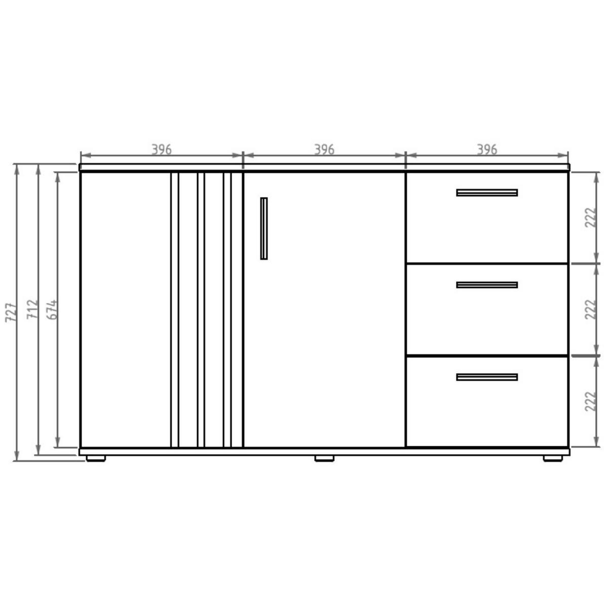 KOMMODE TECTONIC 119,8/72,7/35cm mit 3 Schubladen 2 Türen Schwarz - Schwarz, Holzwerkstoff (119.8/72.7/35cm) - MASSENO