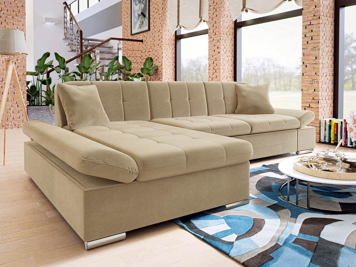 ECKSOFA Malwi Premium, Seite: Links - Beige, Holz/Textil (278/161cm) - MIRJAN24