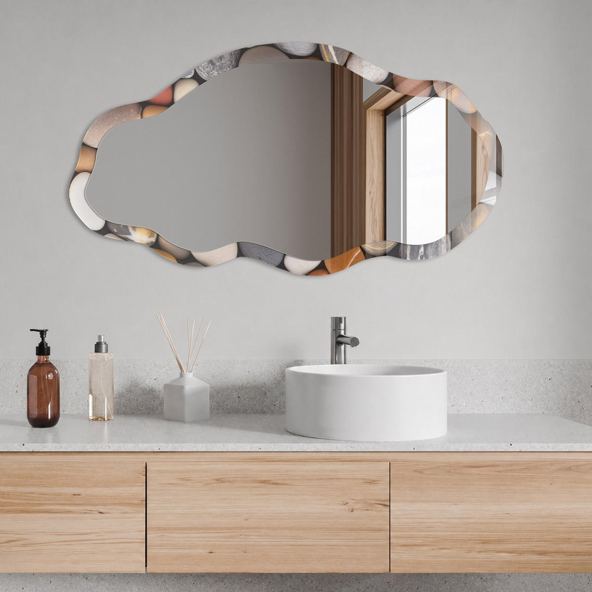 SPIEGEL 90x45 cm asymmetrisch mit Druck - Natursteine - Transparent, Glas (45/90/0.4cm) - TULUP