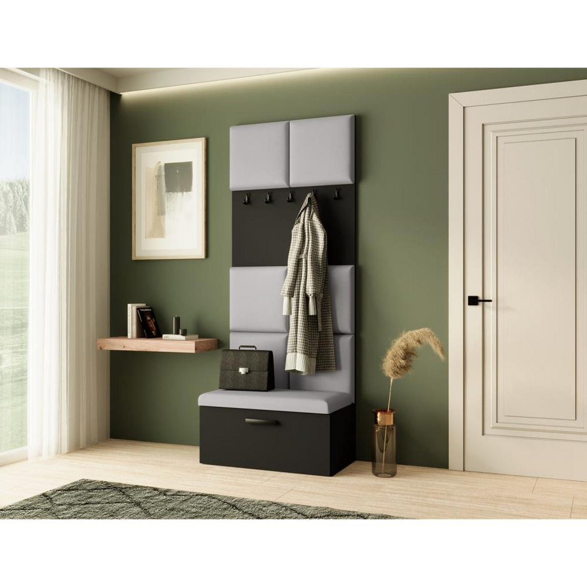 GARDEROBE Margaret I 81/203/43 gepolsterten Paneelen - Schwarz/Grau, Holzwerkstoff/Kunststoff (81/203/43cm) - Beautysofa