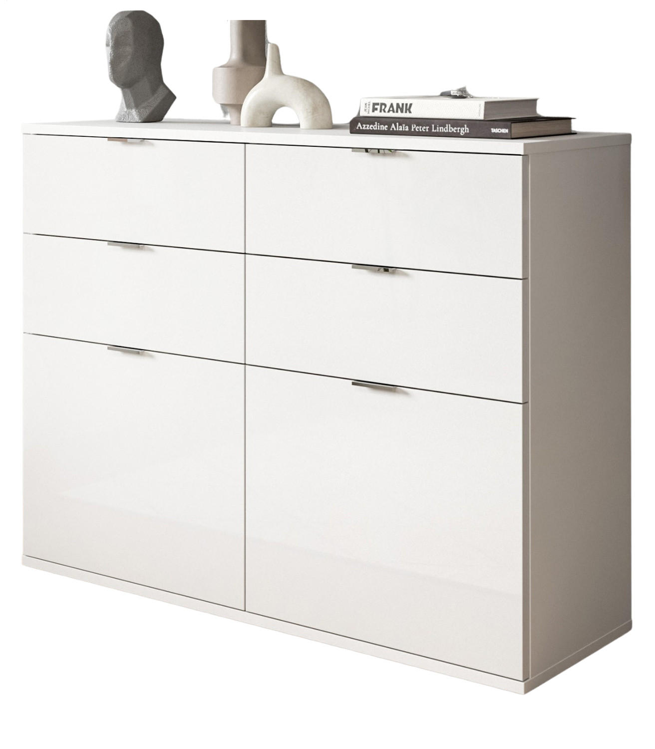Inn.Furn KOMMODE weiß Hochglanz 110 cm, Schuhschrank mit 4 Vollauszug Schubkästen und 4 Fächern jetzt nur online ➤