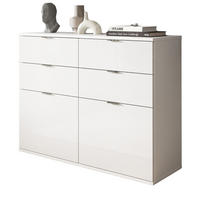 KOMMODE weiß Hochglanz 110 cm, Schuhschrank mit 4 Schubkästen - Chromfarben/Weiß Hochglanz, Holzwerkstoff/Kunststoff (110/85/37cm) - Inn.Furn