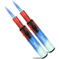STABFEUERZEUG 2-teiliges Set nachfüllbar mit Sicherheitssperre und einstellbarer Flamme - Multicolor, Metall (3/2/18cm)