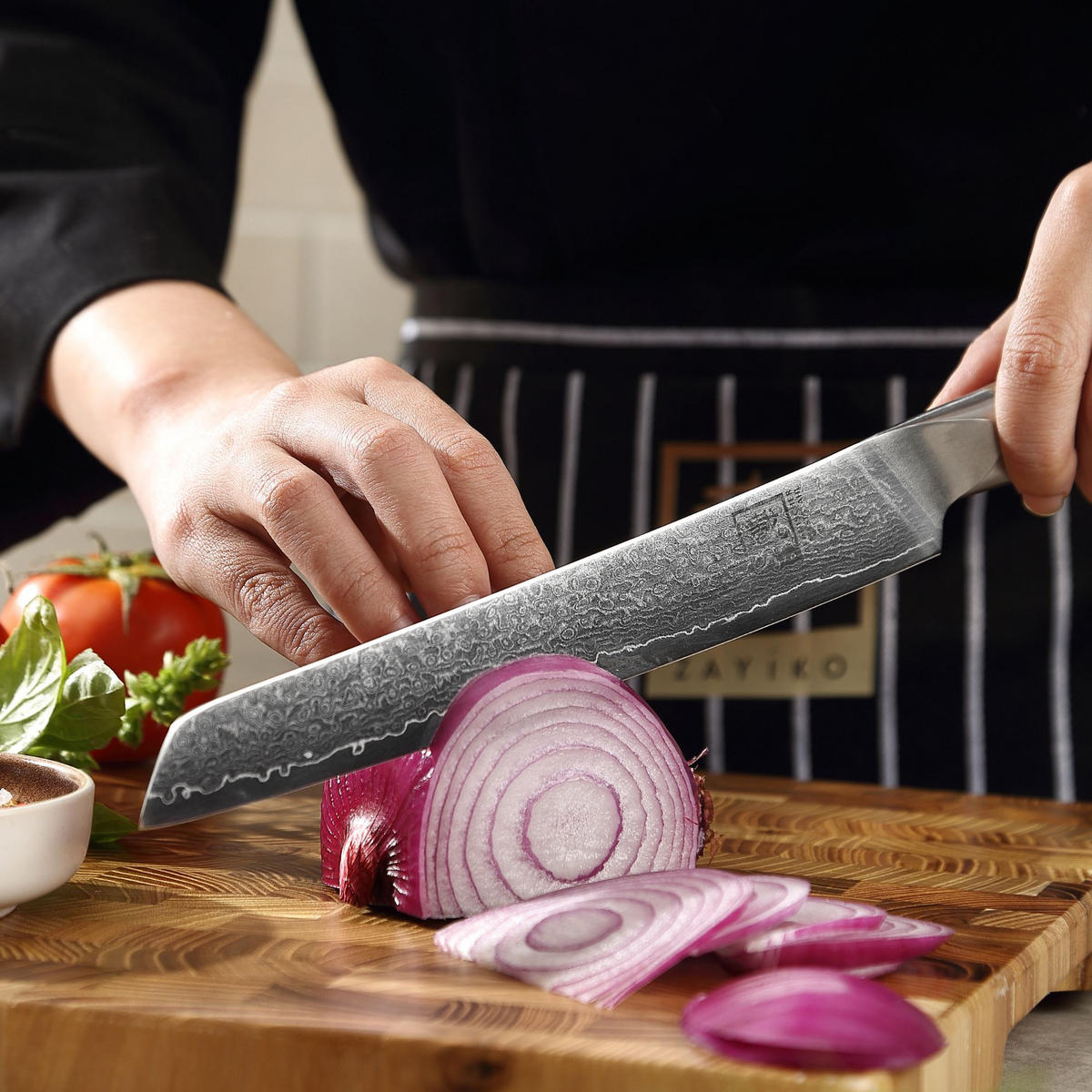 DAMASTMESSER-SET 3-TEILIG 12–20 cm - Ahornfarben, Holz/Metall - Zayiko