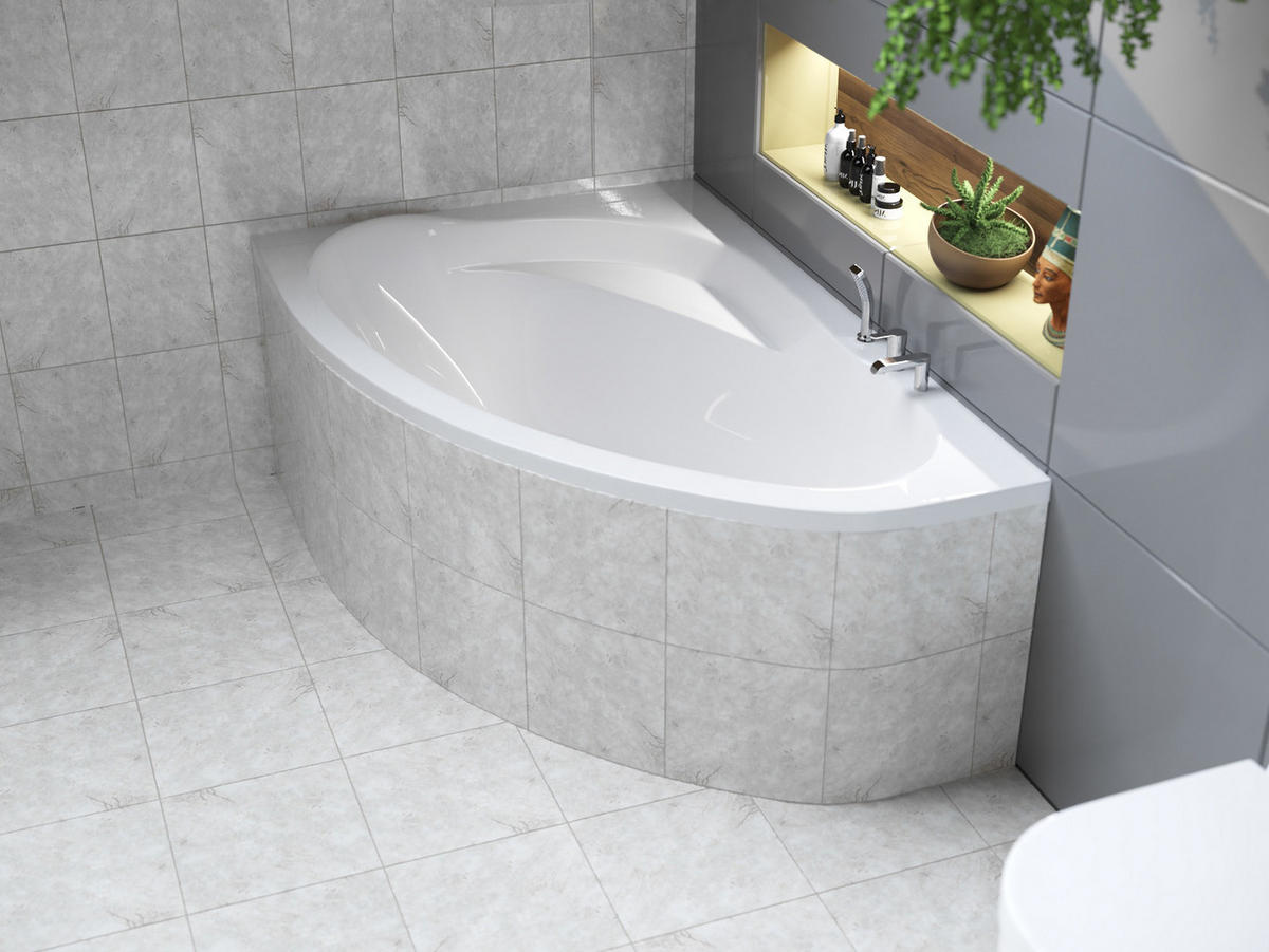 BADEWANNE Eckwanne MAREA 150/100 Links mit Styro Ablauf Füße - Weiß, Kunststoff (100/57.5/150cm) - bad land