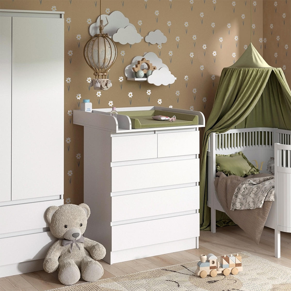 WICKELKOMMODE Emma Weiß 80 x 110.2 cm mit 5 Schubladen - Weiß, Holzwerkstoff (80/110.2/76cm) - Vicco