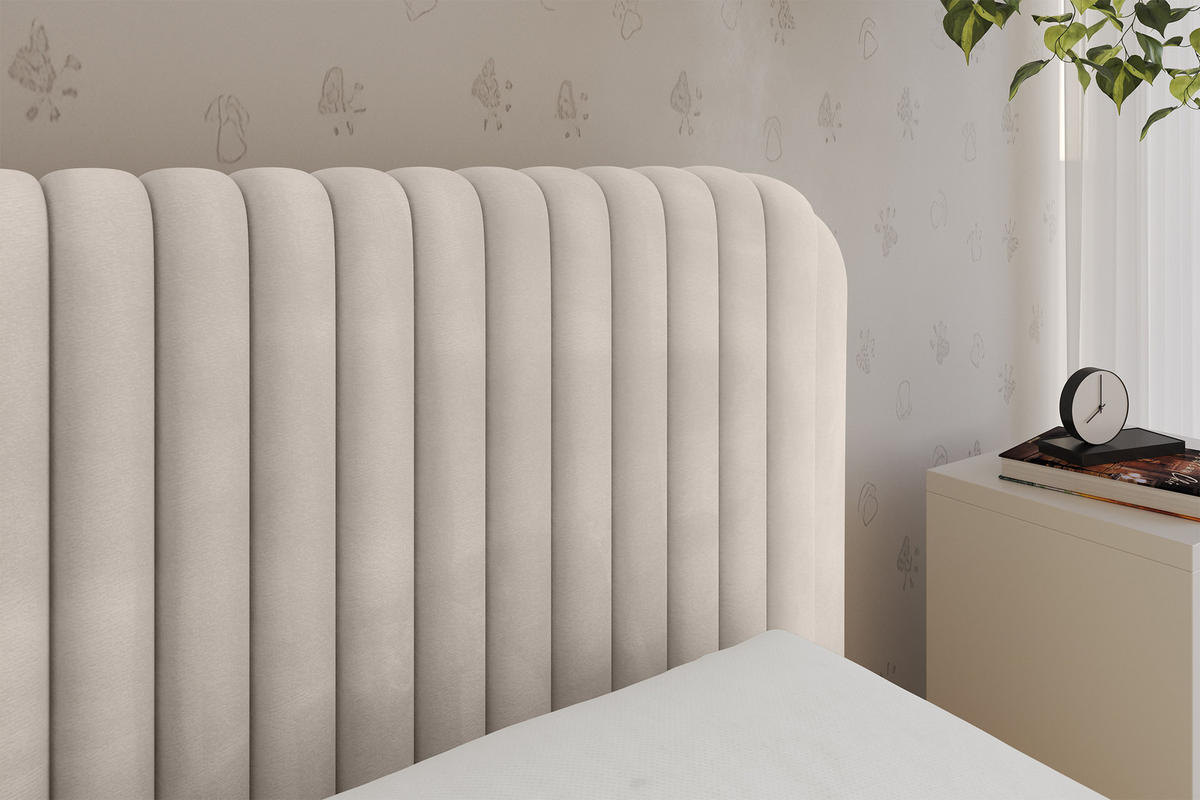 EINZELLBETT Jugendbett mit Bettkasten und Matratze H3/H4, Links - AURY 100x200 Beige - Ecru, Holzwerkstoff/Textil (100/200cm) - ALTDECOR