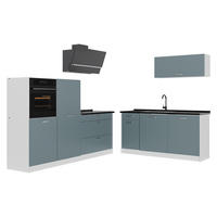 KÜCHENZEILE R-Line, Blau-Grau/Weiß, 220 cm Arbeitsplatte Anthrazit - Blaugrau/Weiß, Holzwerkstoff (220/143/60cm) - Vicco