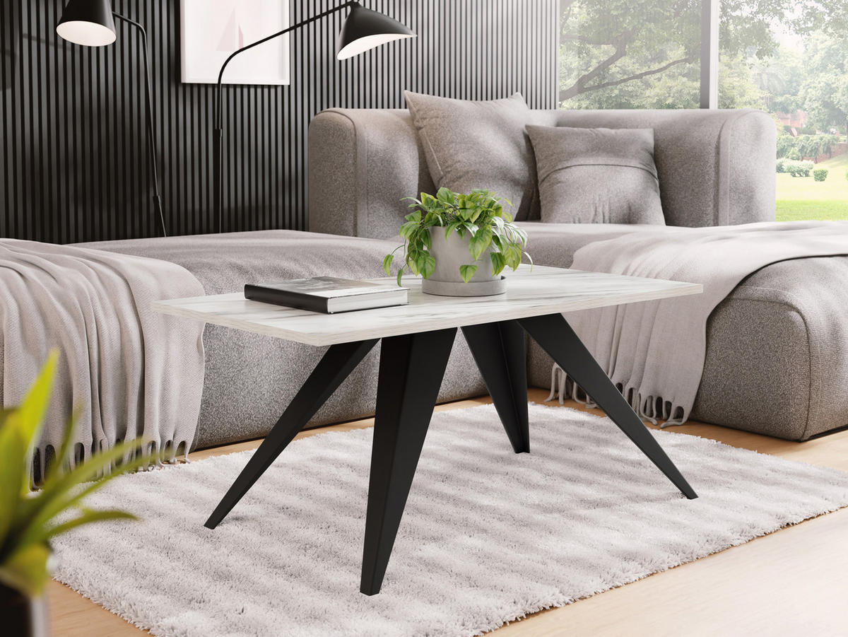 COUCHTISCH Vance rechteckig, Marmor Weiß 120/60/48 cm - Ecru/Schwarz, Holzwerkstoff/Metall (60/120/48cm) - WFL GROUP