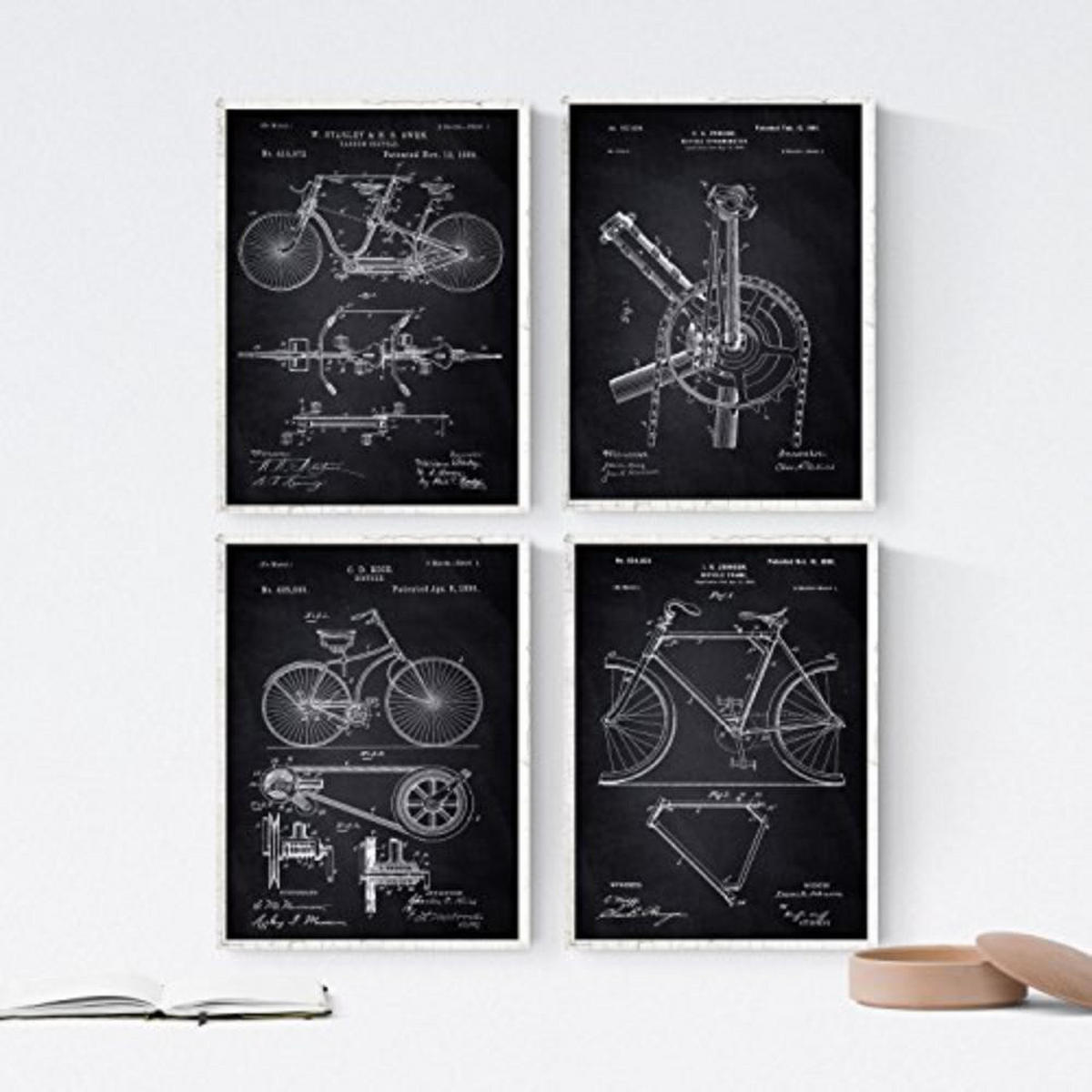 POSTER Set mit 4 Schwarz Fahrrad Patent Jahrgang Stil A4 Rahmenlos - Klar, Papier (29.7/3cm) - Nacnic