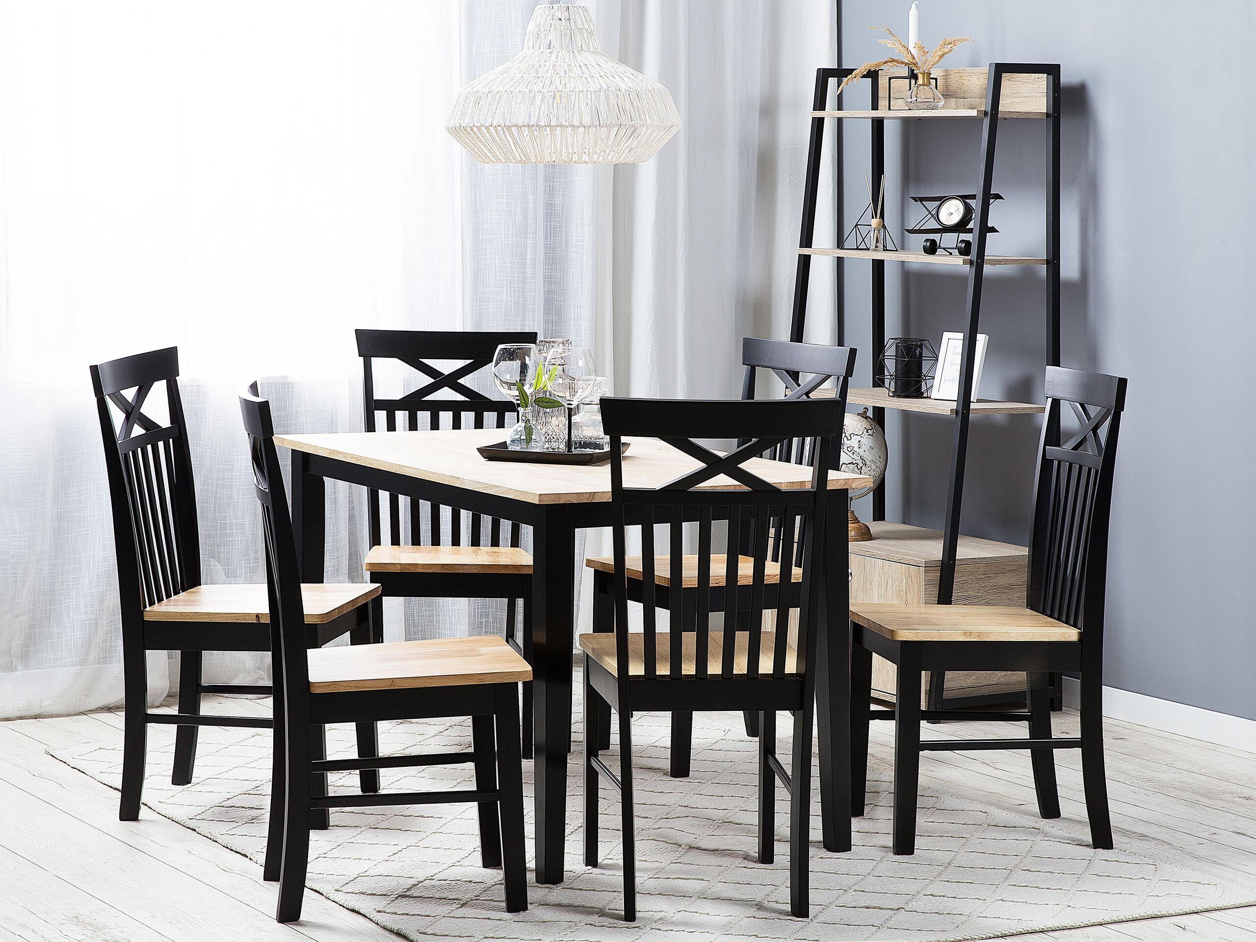 ESSZIMMERSTUHL 2er-Set Gummibaumholz schwarz/hellbraun Houston - Hellbraun/Schwarz, Holz (44/94/45cm) - Beliani