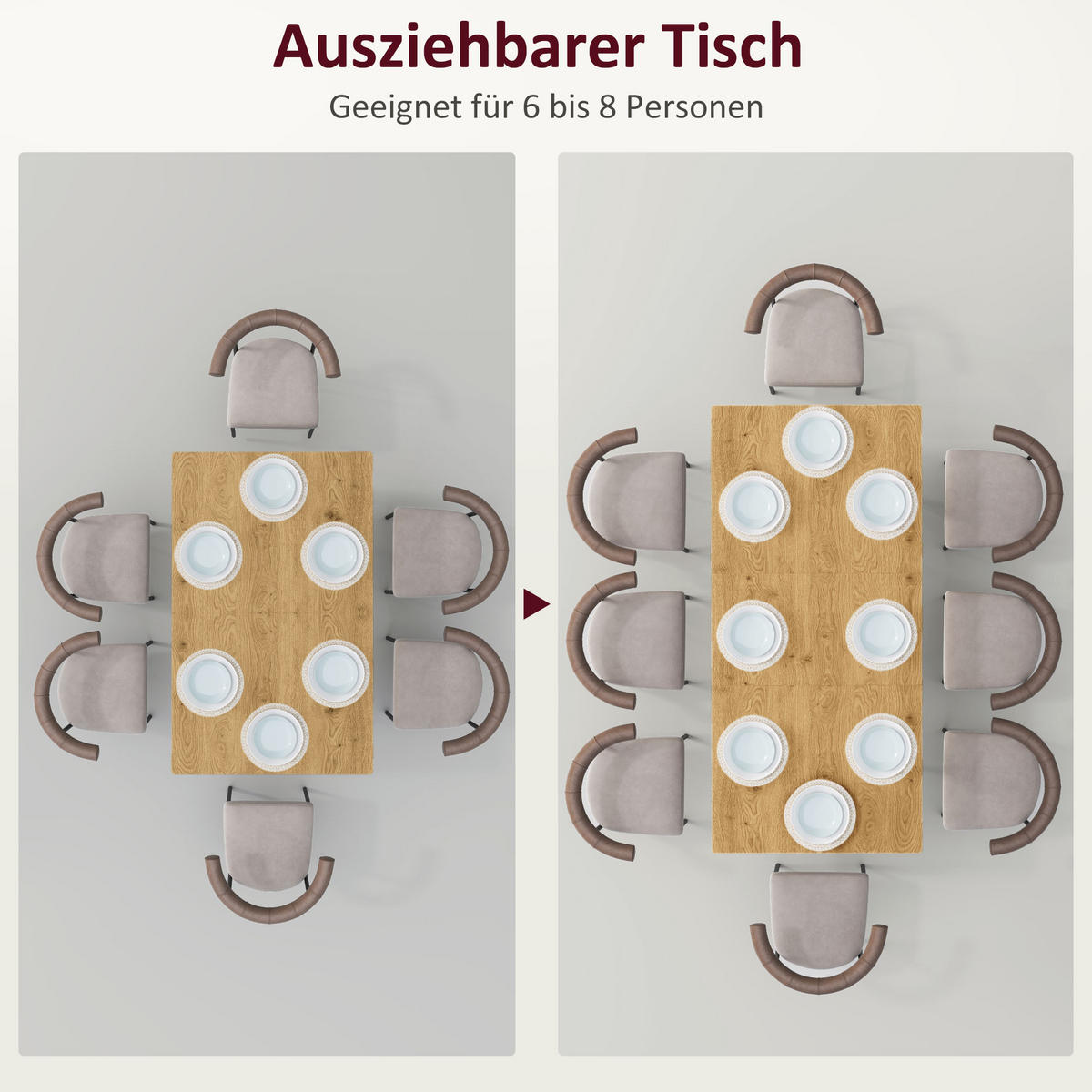 ESSTISCH ausziehbar 120/160 x 75 cm Küchentisch für 6-8 Personen Stahl, Natur - Schwarz/Naturfarben, Holzwerkstoff/Metall (160/75/77cm) - HOMCOM