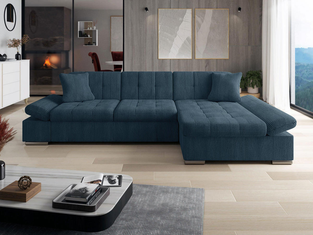 ECKSOFA Malwi Cord, Seite: Rechts - Dunkelblau, Holz/Textil (278/161cm) - MIRJAN24