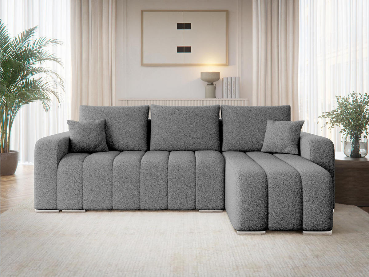 ECKSOFA Pufetto Boucle - Silberfarben/Grau, Holz/Textil (244/147cm) - MIRJAN24