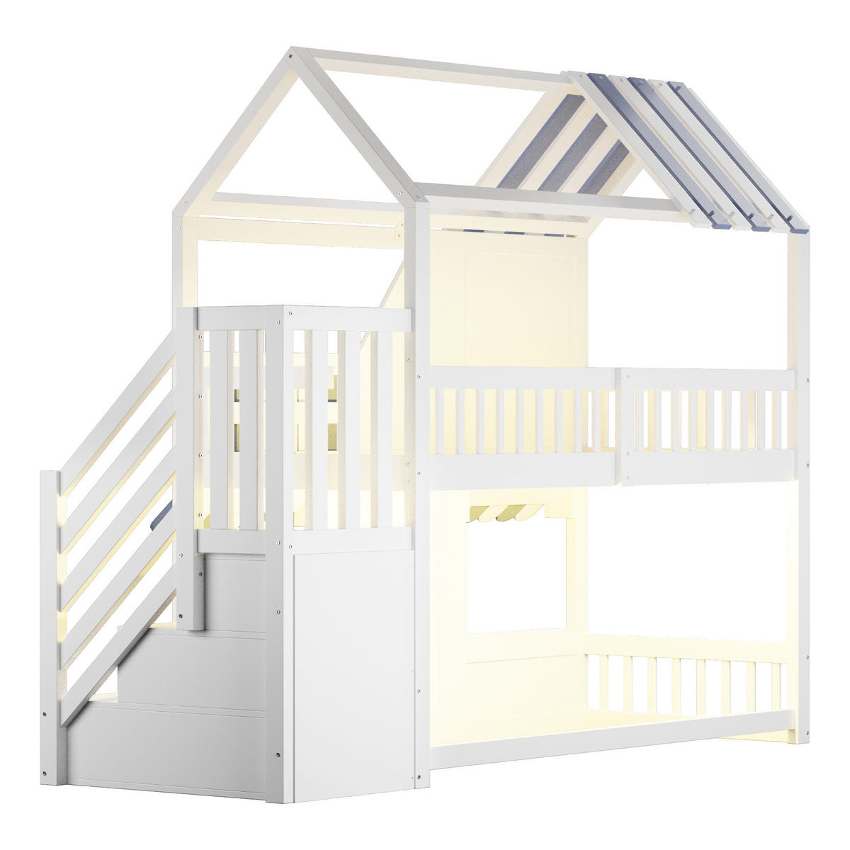 ETAGENBETT Hausdesign Weiß Blau - Blau, Holz (90/200cm) - ComfortXL