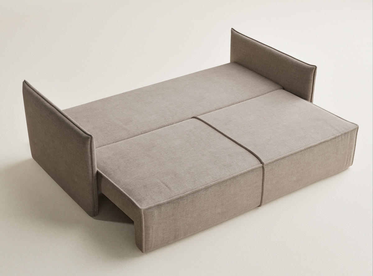 SOFA MIT SCHLAFFUNKTION Obra Grau braun Chenille-Stoff - Graubraun/Schwarz, Holz/Holzwerkstoff (220/70/107cm) - Maison de Reve