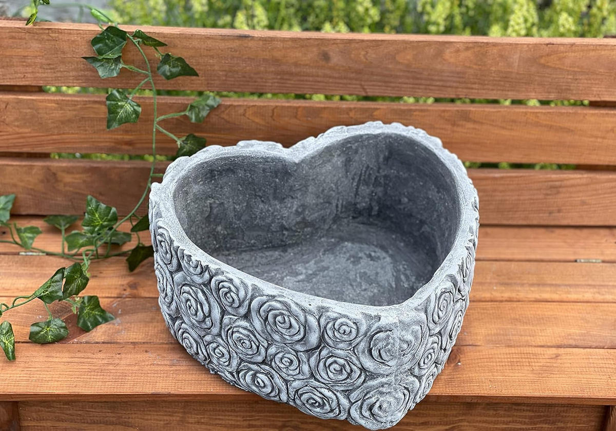 STEINFIGUR Rosenherz XL frostfest Steinguss - Grau, Stein (28/14/29cm) - stoneandstyle