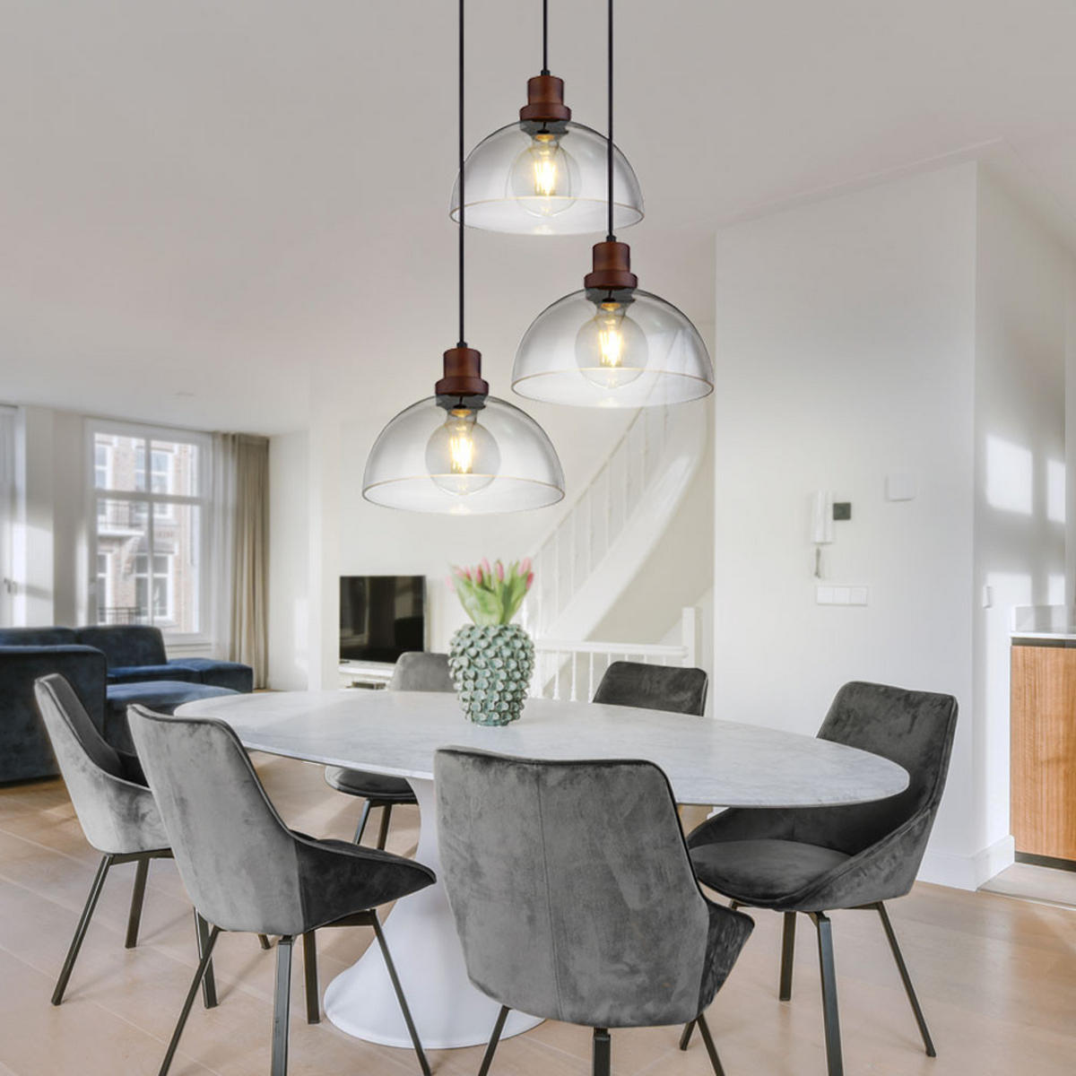 HÄNGELEUCHTE SALSA Grau Metall Glas - Grau, Glas (47/47/150cm) - Globo Lighting