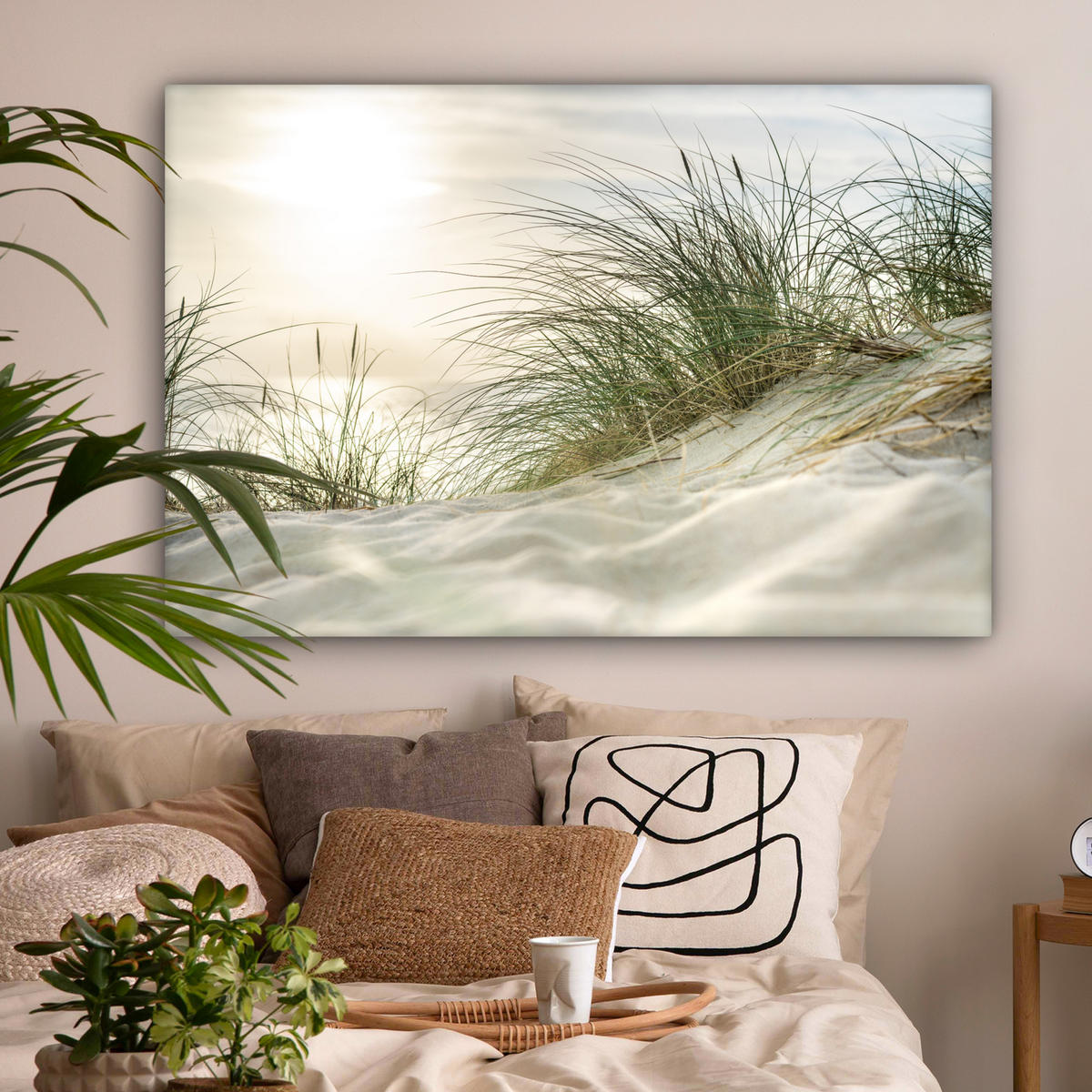 LEINWANDBILD Dünen mit Strandhafer in der Sonne des Nationalparks Schleswig-Holsteinisches Wattenmeer Wohnzimmer 120x80 cm - Creme, Textil (120/80cm) - MuchoWow