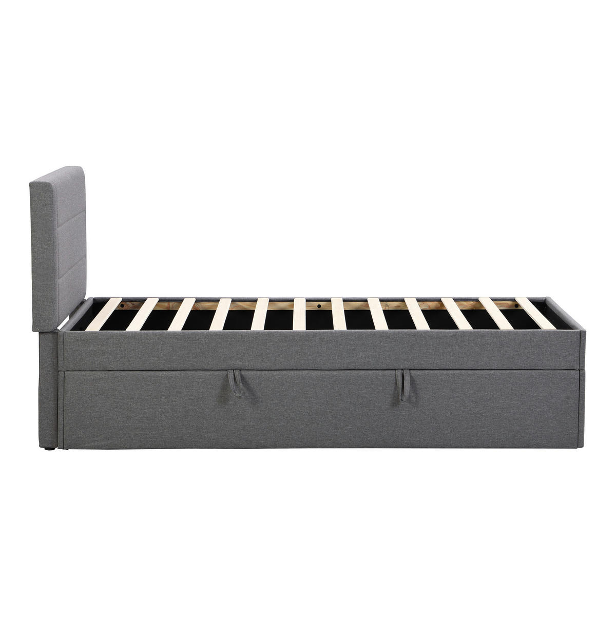 POLSTERBETT 90/200 cm Grau aus Leinen und MDF mit Stauraum - Grau, Holzwerkstoff (90/200cm) - OKMYHOME