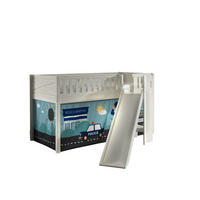 HOCHBETT mit Rutsche Karyl Massivholz Weiß Textilset Polizei - Weiß/Hellblau, Holz (90/200cm) - 58aufmkessel