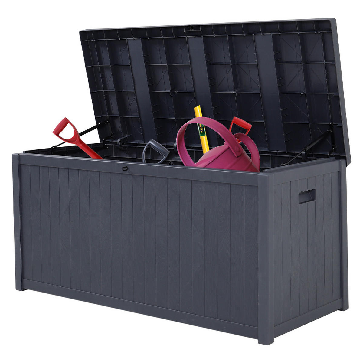 GARTENBOX 430L Aufbewahrungsbox Kissenbox aus PP-Kunststoff in Schwarz Abschließbar Wasserdicht Robuste Einfache Montage - Grau, Kunststoff (125/61.5/56cm) - Livingandhome