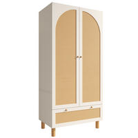 KLEIDERSCHRANK Weiß mit Rattan & Schublade Landhausstil 180×85×52 cm - Weiß, Holzwerkstoff (85/181/52cm) - Urban Meuble