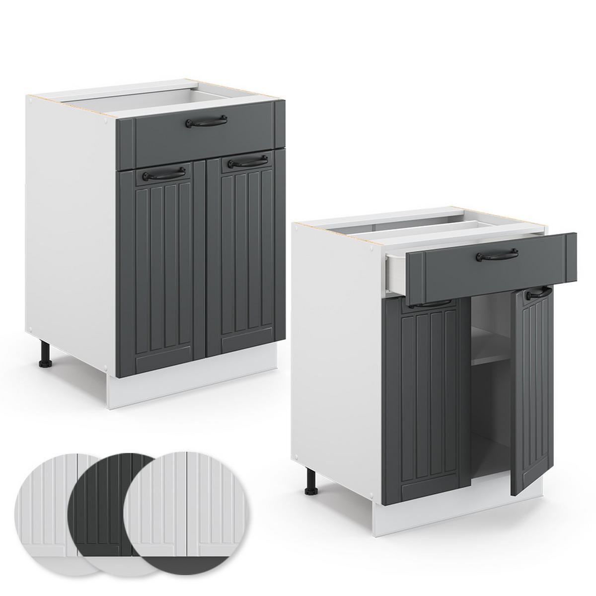 KÜCHENUNTERSCHRANK Fame-Line Anthrazit Landhaus 60 cm mit Schublade AP Anthrazit - Dunkelgrau/Anthrazit, Holzwerkstoff (60/82/60cm) - Vicco