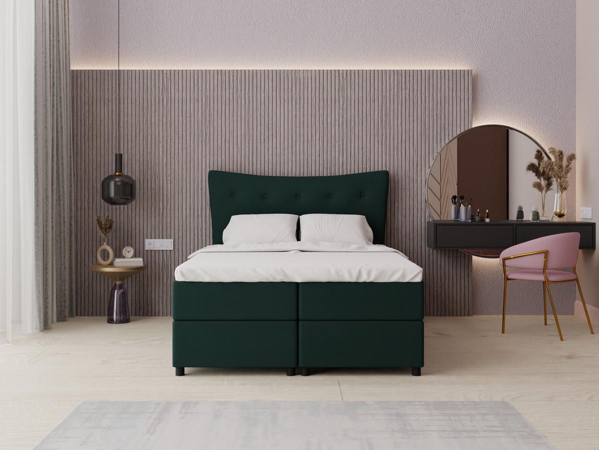 BOXBETT Nevada 140 x 200 cm Doppelbett mit hochwertiger Bonell-Matratze und Topper - grün - Grün, Holz (140/200cm) - Panda Möbel